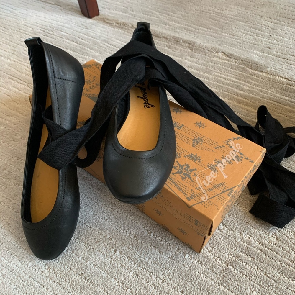 Free People Black Ballet Shoes with Tie-Ups